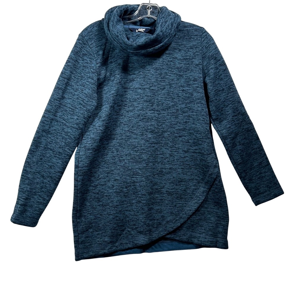 Lands‎ End Womens Teal Space Dye Cowl Neck Tunic Sweater Crossover Hem Small 6-8
